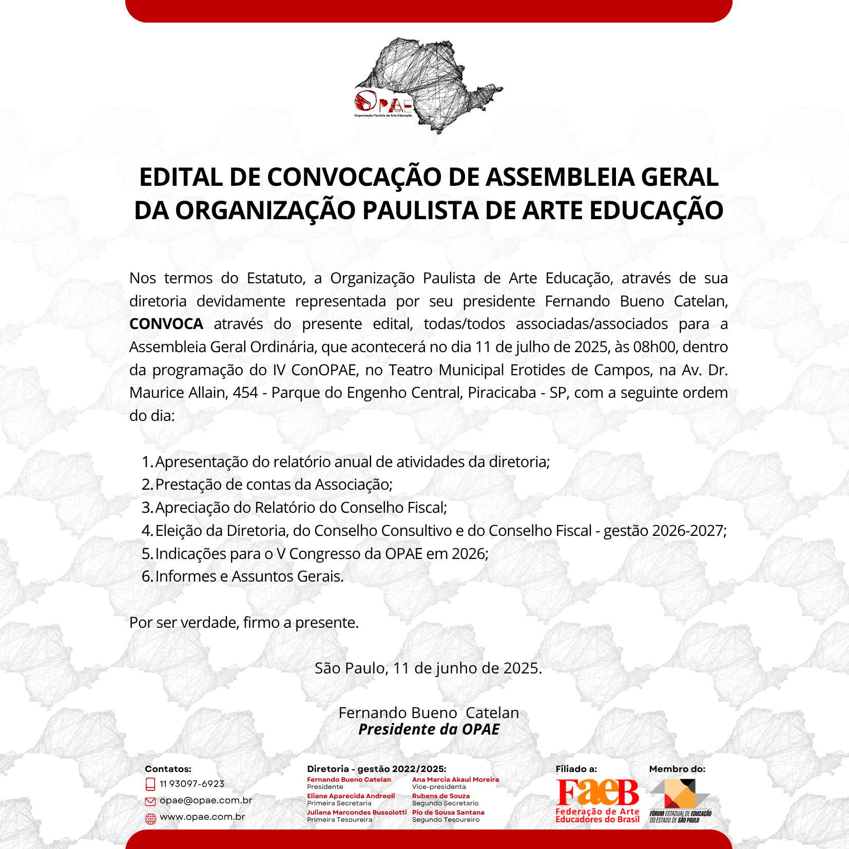 Assembleia Geral da Organização Paulista de Arte Educação: confira o Edital de Convocação